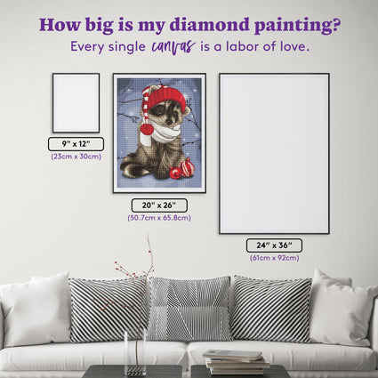 Diamond Painting Christmas Raccoon 20" x 26" (50.7cm x 65.8cm) / Round with 36 Colors including 2 AB and 1 Iridescent Diamonds / 42,535