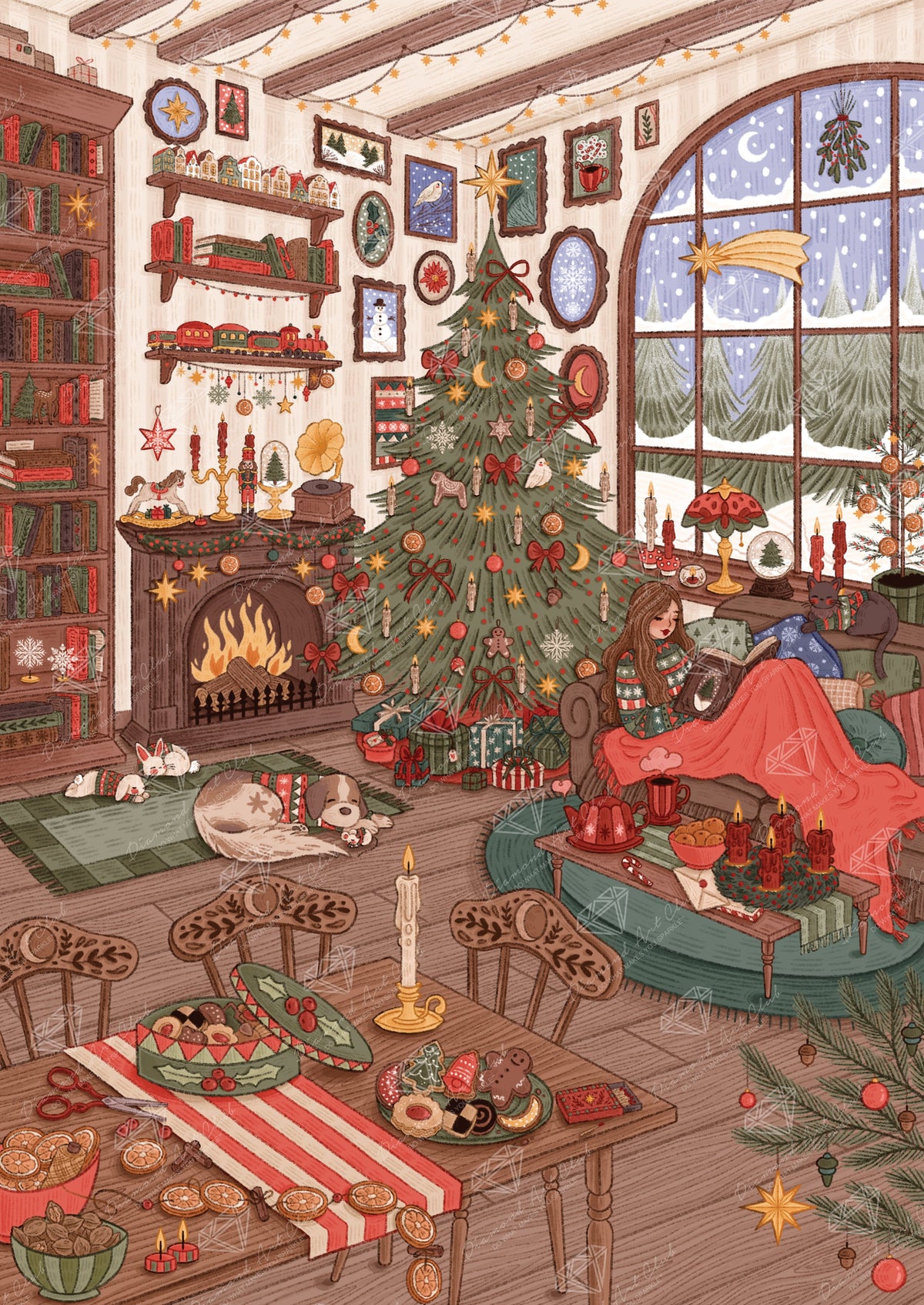 Diamond Painting Christmas Room 27.6" x 39" (69.9cm x 98.8cm) / Square with 78 Colors including 2 ABs and 1 Iridescent Diamond and 4 Fairy Dust Diamonds / 111,557