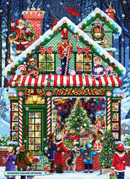 Diamond Painting Christmas Toy Shop 27.6" x 37.8" (69.9cm x 95.8cm) / Square with 91 Colors including 2 ABs and 4 Fairy Dust Diamonds / 108,185