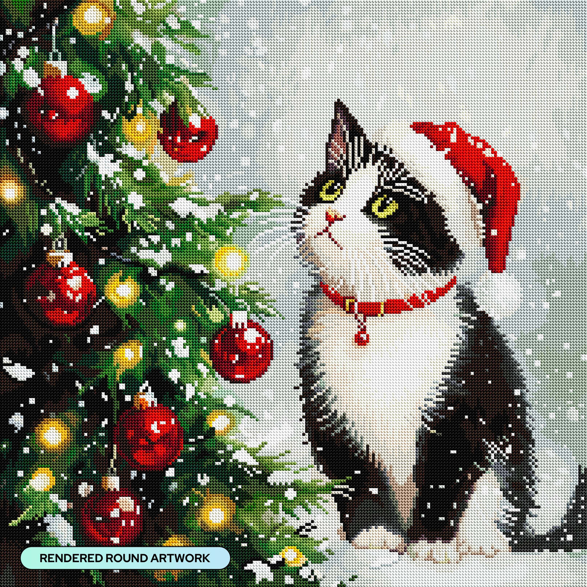 Diamond Painting Christmas Tree Contemplation 22" x 22" (55.6cm x 55.6cm) / Round with 55 Colors including 2 ABs and 5 Fairy Dust Diamonds / 40,804