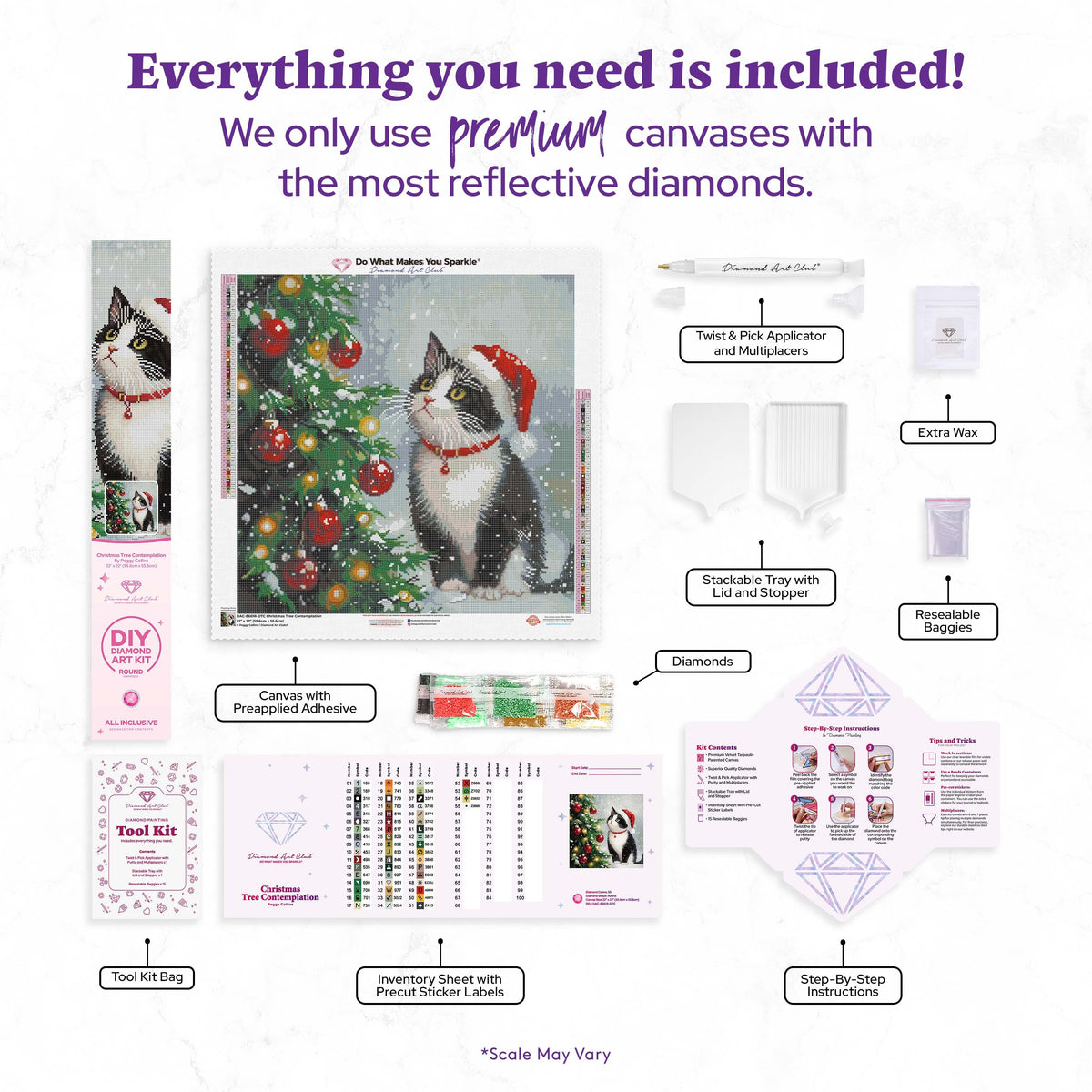 Diamond Painting Christmas Tree Contemplation 22" x 22" (55.6cm x 55.6cm) / Round with 55 Colors including 2 ABs and 5 Fairy Dust Diamonds / 40,804