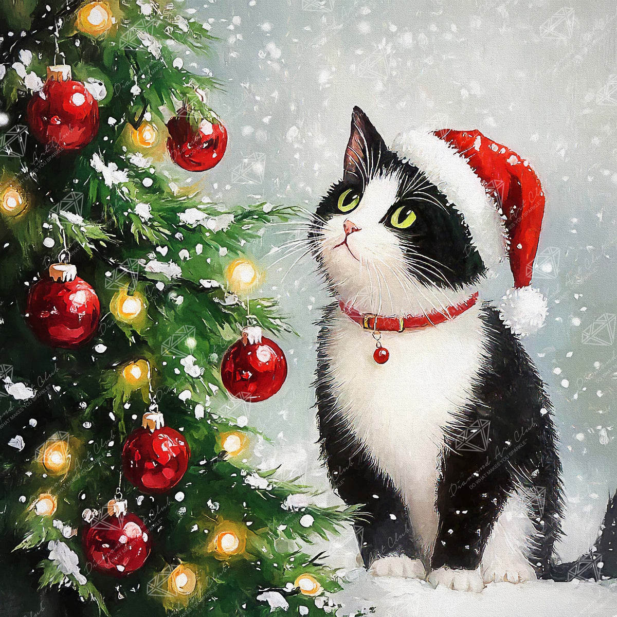 Diamond Painting Christmas Tree Contemplation 22" x 22" (55.6cm x 55.6cm) / Round with 55 Colors including 2 ABs and 5 Fairy Dust Diamonds / 40,804