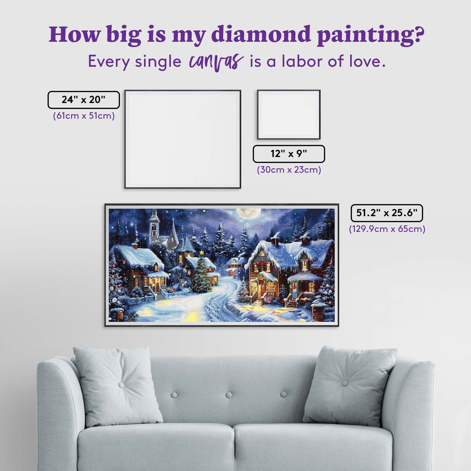 Diamond Painting Christmas Village 51.2" x 25.6" (129.9cm x 65cm) / Square with 58 Colors including 2 ABs and 4 Fairy Dust Diamonds / 136,242