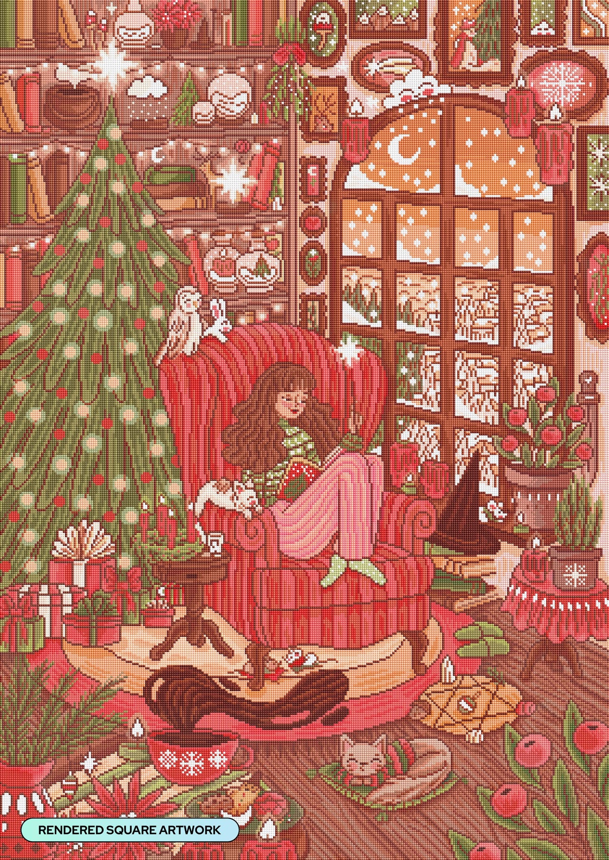 Diamond Painting Christmas Witch 27.6" x 39" (69.9cm x 98.8cm) / Square with 35 Colors including 3 ABs and 1 Special Diamond and 5 Fairy Dust Diamonds / 111,557