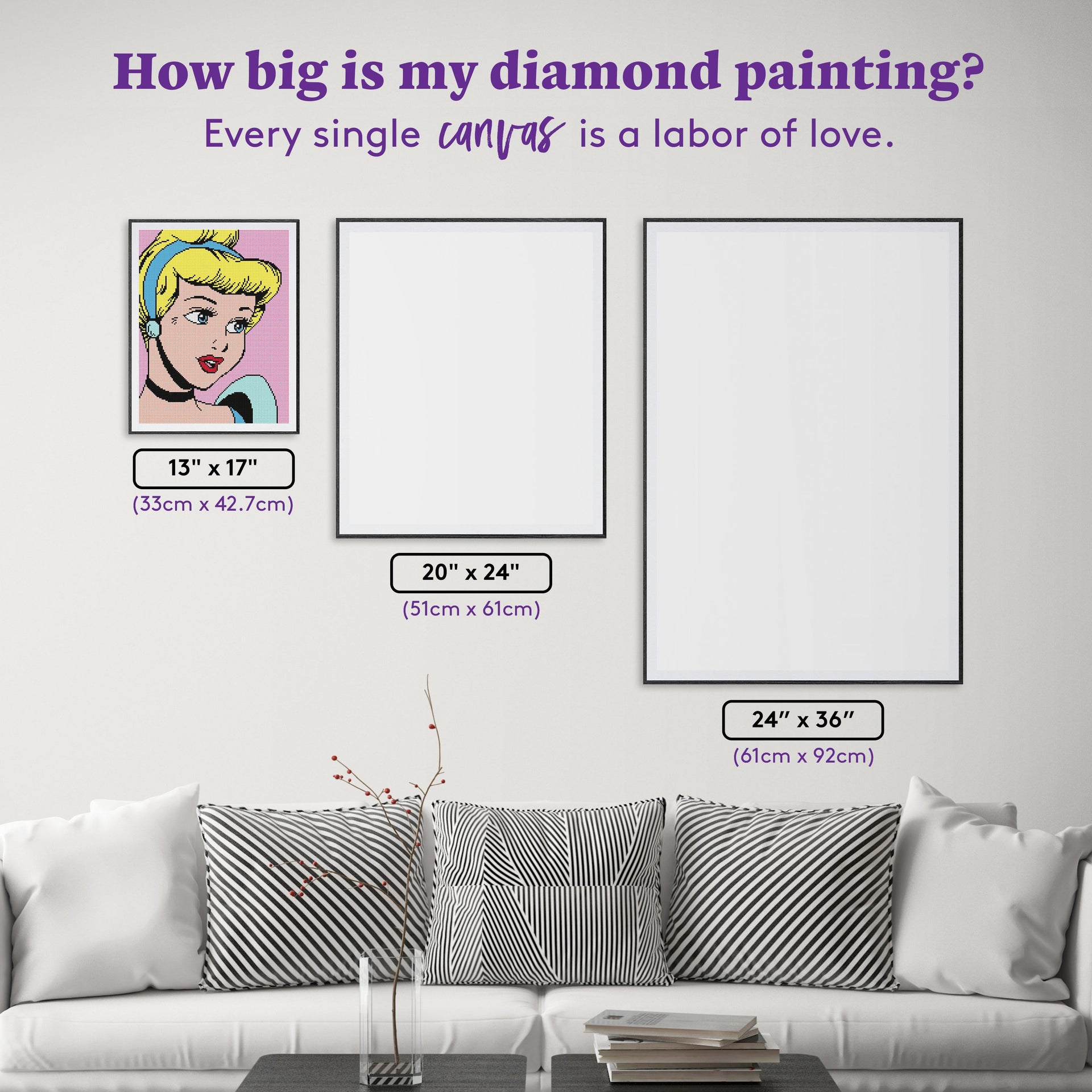 Diamond Painting Cinderella 13" x 17" (33cm x 42.7cm) / Round with 9 Colors including 1 AB and 1 Fairy Dust Diamond / 18,600