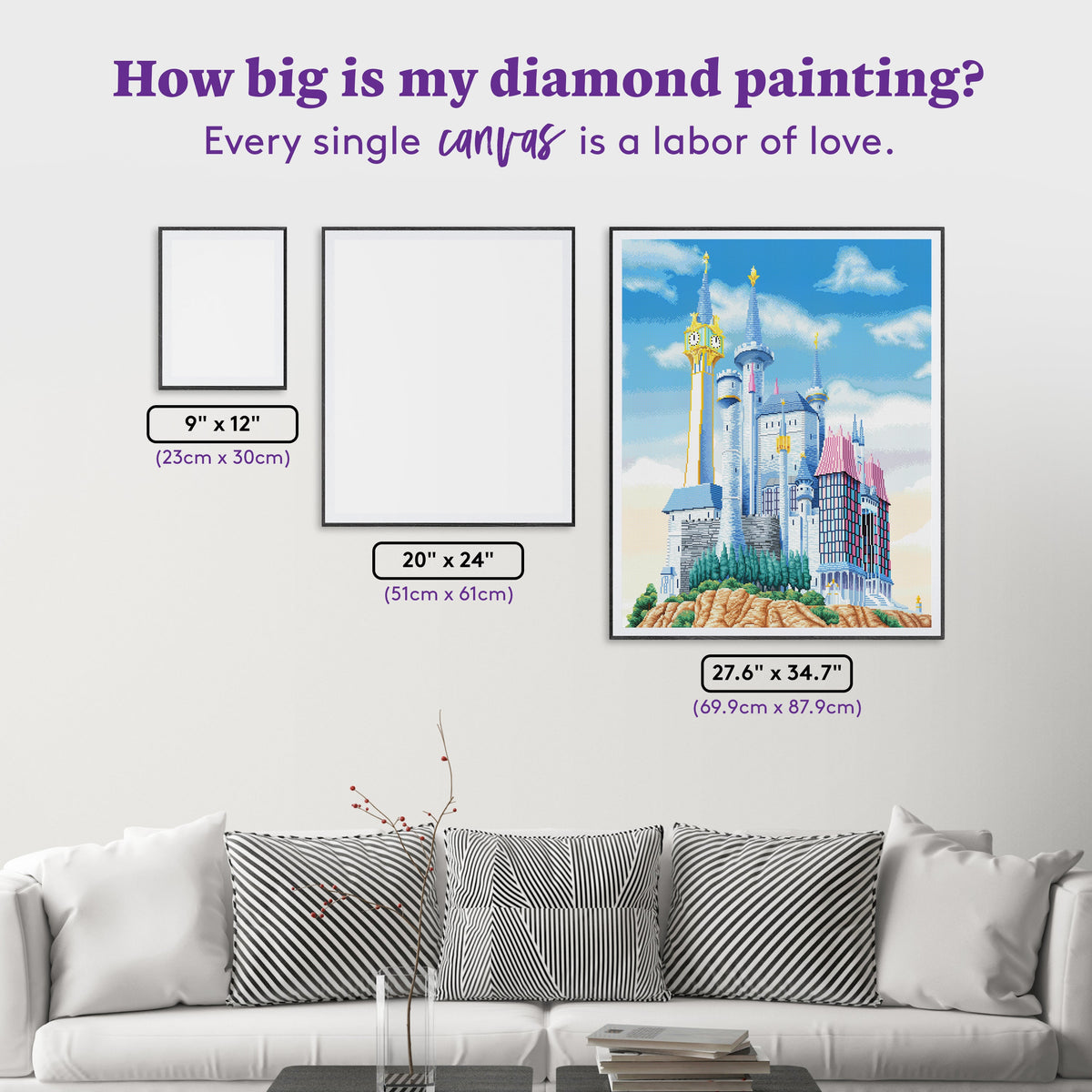 Diamond Painting Cinderella's Castle 27.6" x 34.7" (69.9cm x 87.9cm) / Square with 66 Colors including 2 ABs and 3 Fairy Dust Diamonds / 99,193