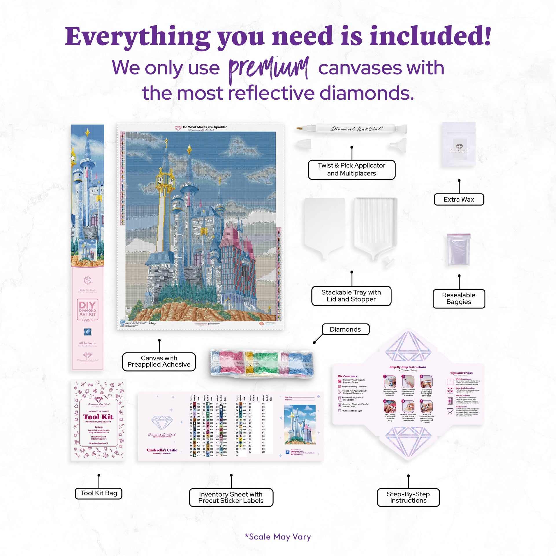Diamond Painting Cinderella's Castle 27.6" x 34.7" (69.9cm x 87.9cm) / Square with 66 Colors including 2 ABs and 3 Fairy Dust Diamonds / 99,193