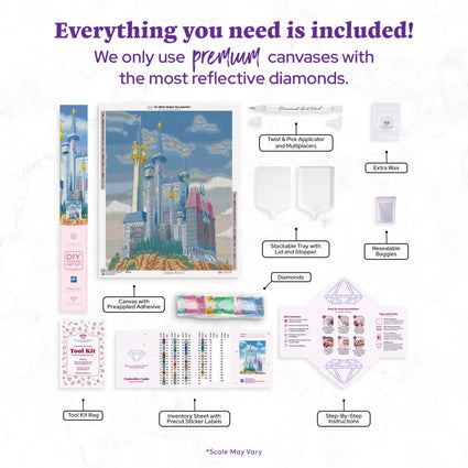 Diamond Painting Cinderella's Castle 27.6" x 34.7" (69.9cm x 87.9cm) / Square with 66 Colors including 2 ABs and 3 Fairy Dust Diamonds / 99,193