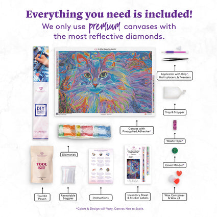 Diamond Painting Cleo the Colorful Long Hair Cat 38.6" x 25.6" (65cm x 98cm) / Square with 60 Colors including 5 ABs and 2 Fairy Dust Diamonds / 102,573