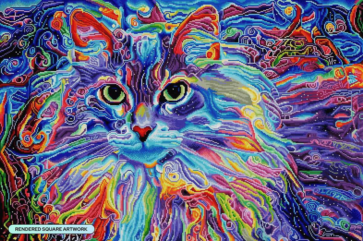 Diamond Painting Cleo the Colorful Long Hair Cat 38.6" x 25.6" (65cm x 98cm) / Square with 60 Colors including 5 ABs and 2 Fairy Dust Diamonds / 102,573