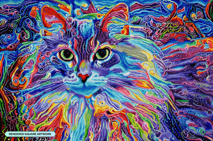 Diamond Painting Cleo the Colorful Long Hair Cat 38.6" x 25.6" (65cm x 98cm) / Square with 60 Colors including 5 ABs and 2 Fairy Dust Diamonds / 102,573