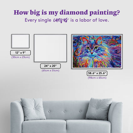 Diamond Painting Cleo the Colorful Long Hair Cat 38.6" x 25.6" (98cm x 65cm) / Square with 60 Colors including 5 ABs and 2 Fairy Dust Diamonds / 102,573