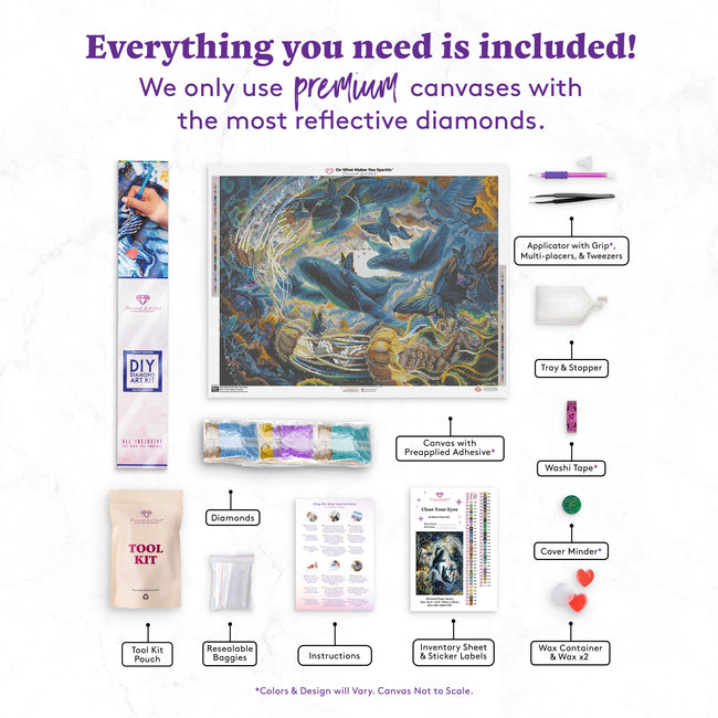 Diamond Painting Close Your Eyes 36.6" x 27.6" (93cm x 70cm) / Square with 61 Colors including 4 ABs and 3 Fairy Dust Diamonds / 104,813