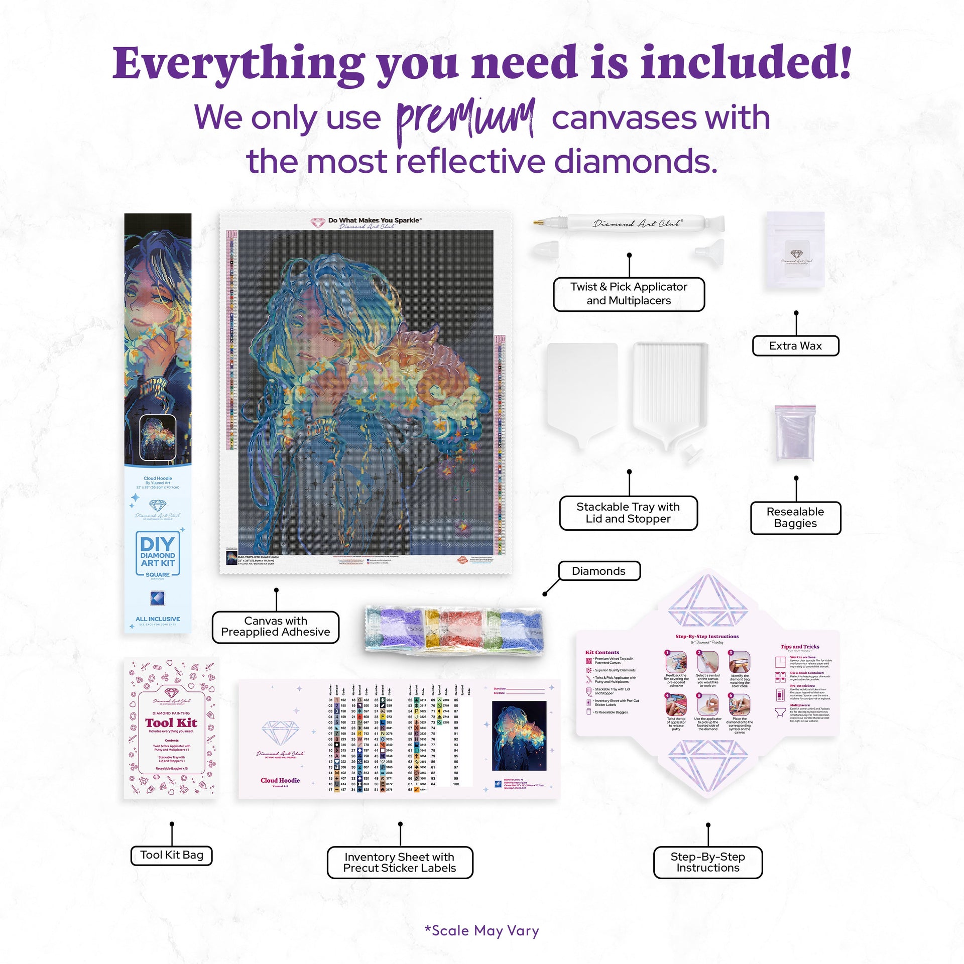 Diamond Painting Cloud Hoodie 22" x 28" (55.8cm x 70.7cm) / Square with 73 Colors including 1 AB and 5 Fairy Dust Diamonds / 63,616