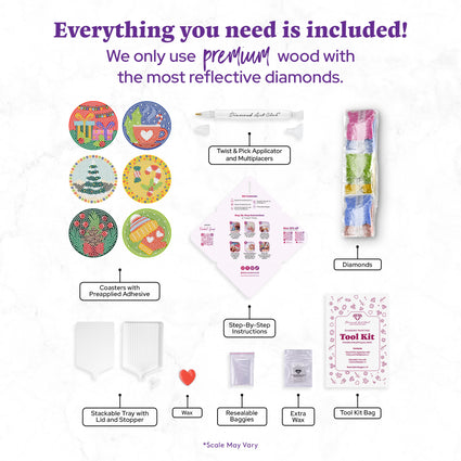 Diamond Painting Coasters - Christmas Merry & Bright 4" x 4" (10cm x 10cm) / Round with 28 Colors including 28 Iridescent Diamonds / 1,920