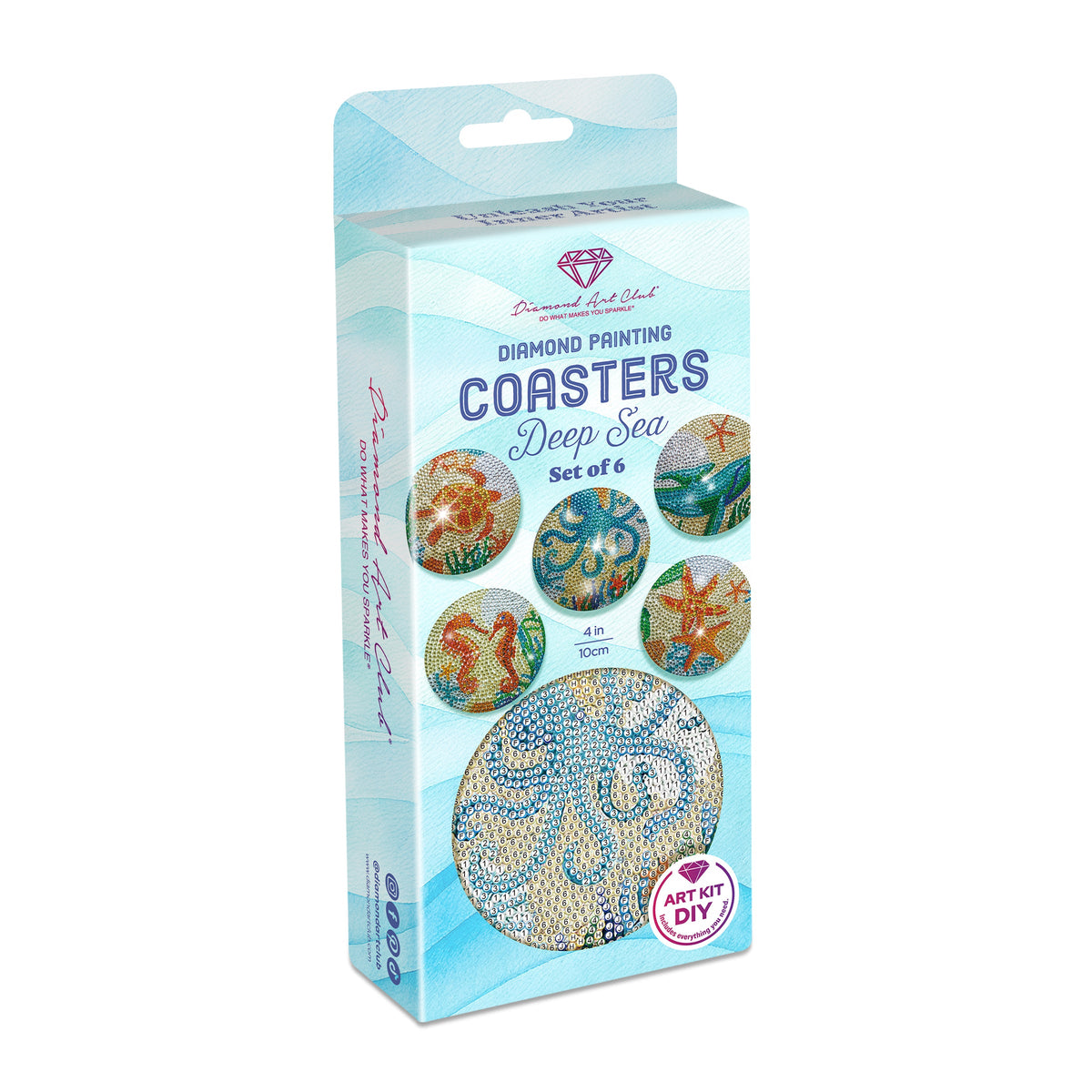 Diamond Painting Coasters - Deep Sea 4" x 4" (10cm x 10cm) / Round with 14 Colors including 14 Iridescent Diamonds / 4,897