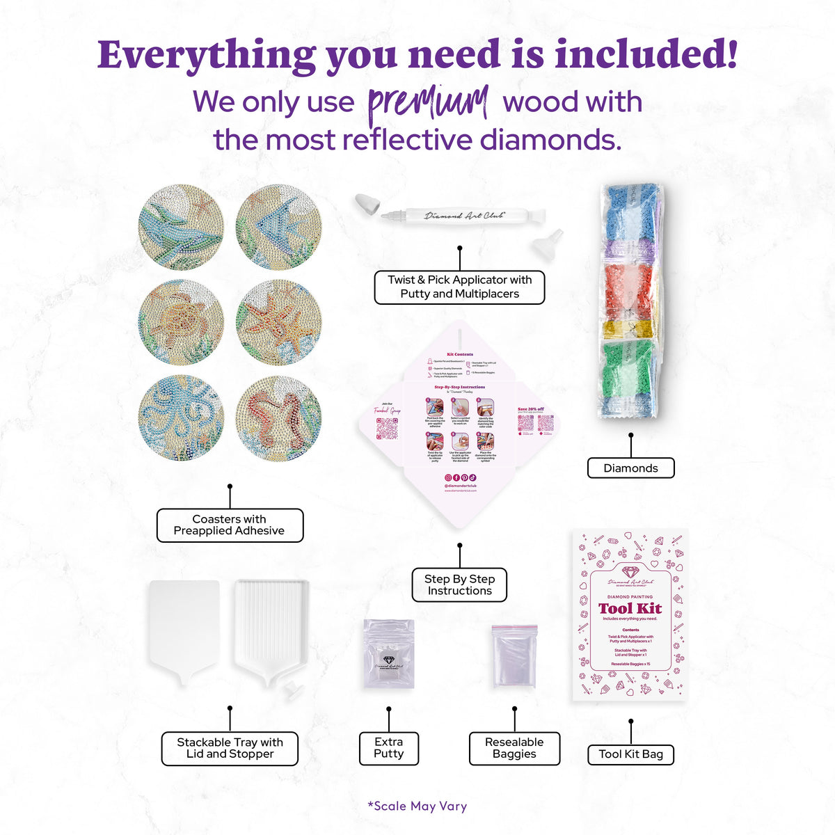Diamond Painting Coasters - Deep Sea 4" x 4" (10cm x 10cm) / Round with 14 Colors including 14 Iridescent Diamonds / 4,897