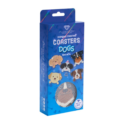 Diamond Painting Coasters - Dogs 4" x 4" (10cm x 10cm) / Round with 24 Colors including 24 Iridescent Diamonds / 2,207