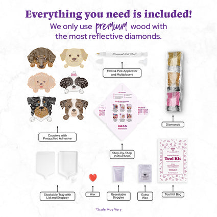 Diamond Painting Coasters - Dogs 4" x 4" (10cm x 10cm) / Round with 24 Colors including 24 Iridescent Diamonds / 2,207