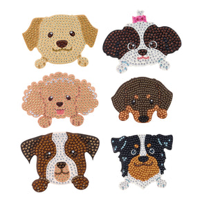 Diamond Painting Coasters - Dogs 4" x 4" (10cm x 10cm) / Round with 24 Colors including 24 Iridescent Diamonds / 2,207