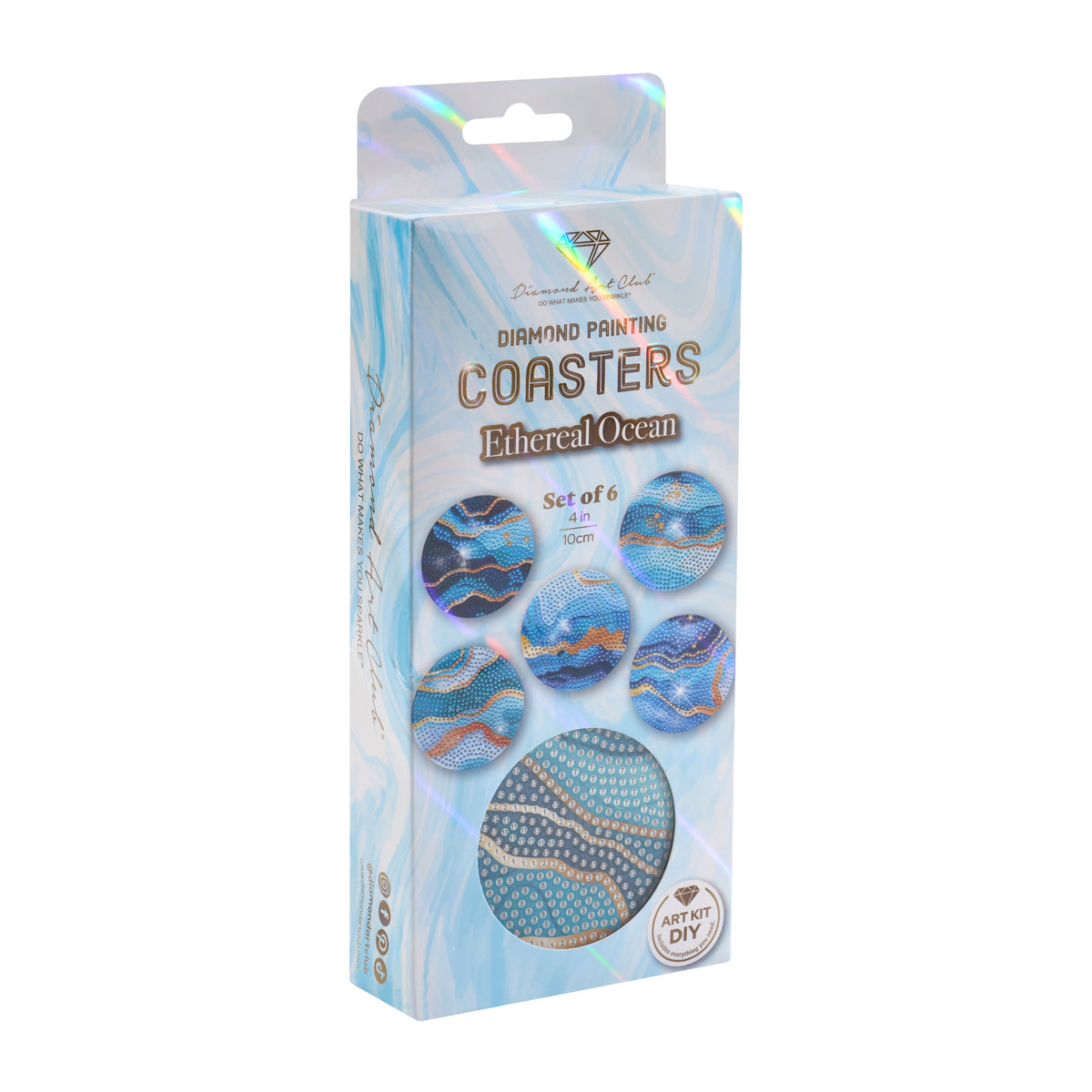 Diamond Painting Coasters - Ethereal Ocean 4" x 4" (10cm x 10cm) / Round with 19 Colors including 19 Iridescent Diamonds / 3,375