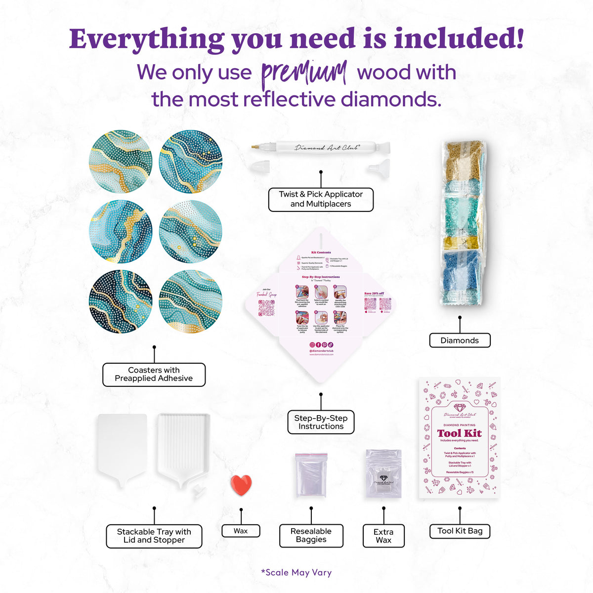 Diamond Painting Coasters - Ethereal Ocean 4" x 4" (10cm x 10cm) / Round with 19 Colors including 19 Iridescent Diamonds / 3,375