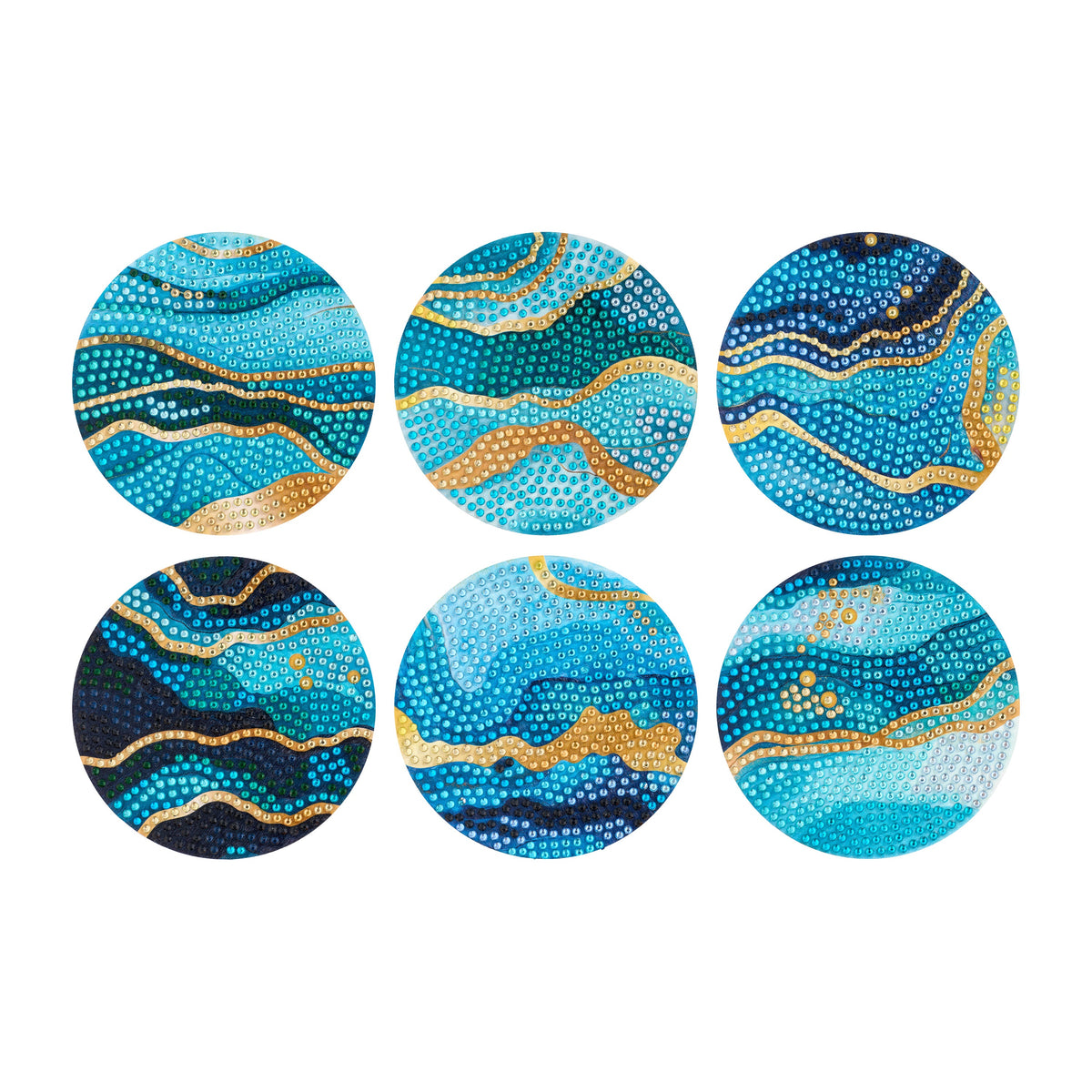 Diamond Painting Coasters - Ethereal Ocean 4" x 4" (10cm x 10cm) / Round with 19 Colors including 19 Iridescent Diamonds / 3,375