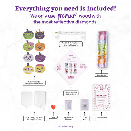 Diamond Painting Coasters - Frightfully Fun 4" x 4" (10cm x 10cm) / Round with 12 Colors including 12 Iridescent Diamonds / 4,596