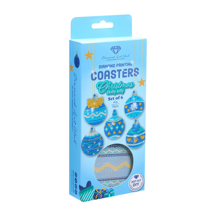 Diamond Painting Coasters - Holly Jolly 4" x 4" (10cm x 10cm) / Round with 6 Colors including 6 Iridescent Diamonds / 2,891