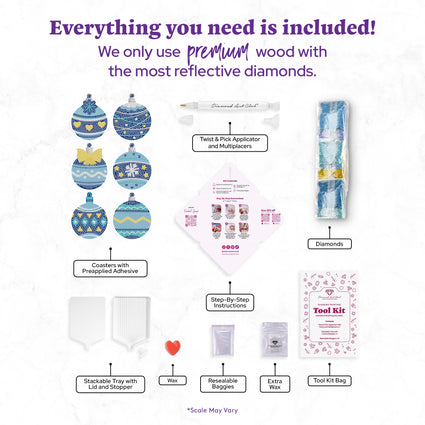 Diamond Painting Coasters - Holly Jolly 4" x 4" (10cm x 10cm) / Round with 6 Colors including 6 Iridescent Diamonds / 2,891