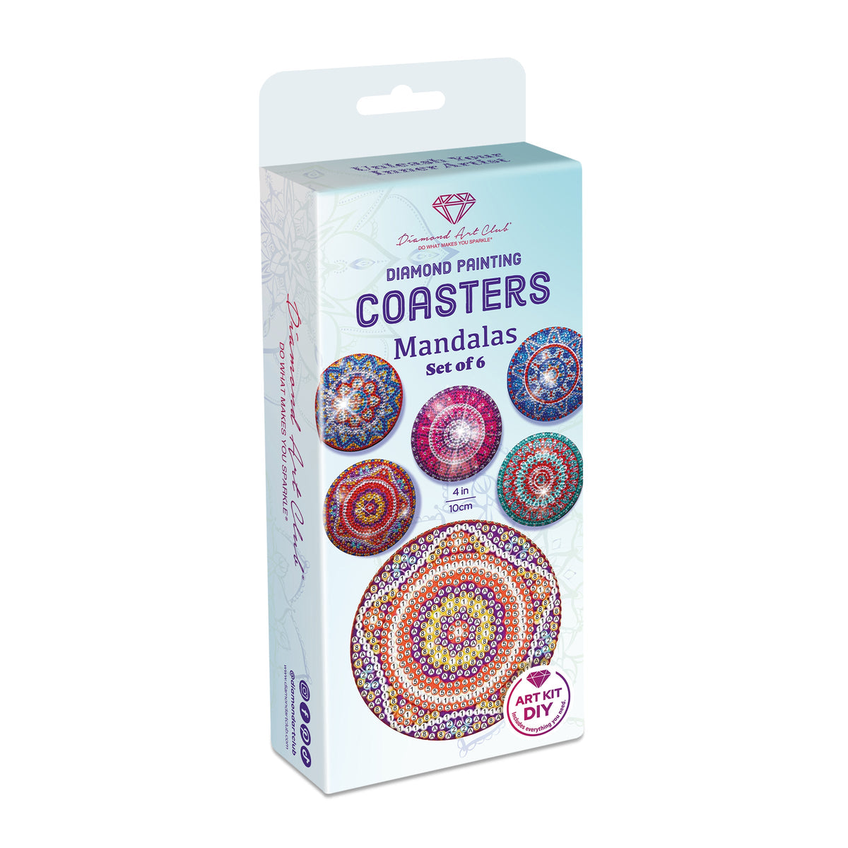 Diamond Painting Coasters - Mandalas 1 4" x 4" (10cm x 10cm) / Round with 12 Colors including 12 Iridescent Diamonds / 4,404