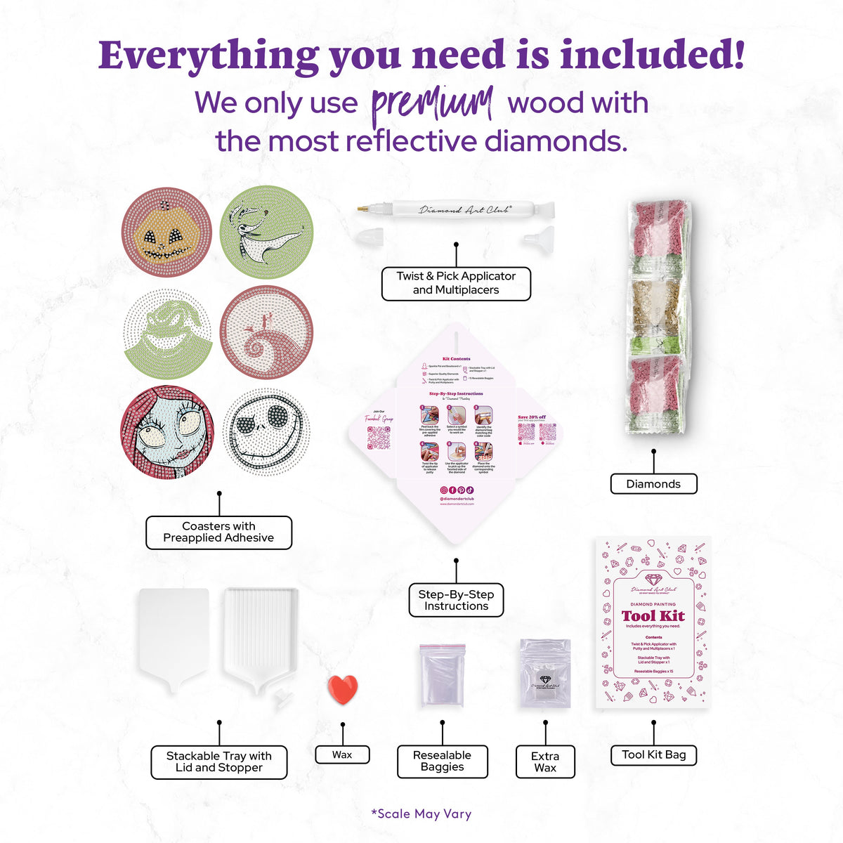 Diamond Painting Coasters - NBC 4" x 4" (10cm x 10cm) / Round with 11 Colors including 11 Iridescent Diamonds / 3,590