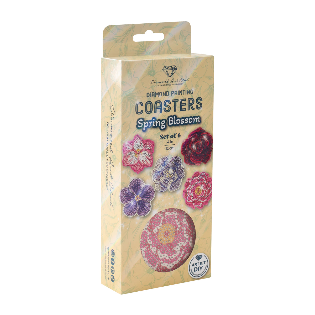 Diamond Painting Coasters - Spring Blossom 4" x 4" (10cm x 10cm) / Round with 20 Colors including 1 AB and 19 Iridescent Diamonds / 3,155