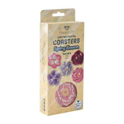 Diamond Painting Coasters - Spring Blossom 4" x 4" (10cm x 10cm) / Round with 20 Colors including 1 AB and 19 Iridescent Diamonds / 3,155