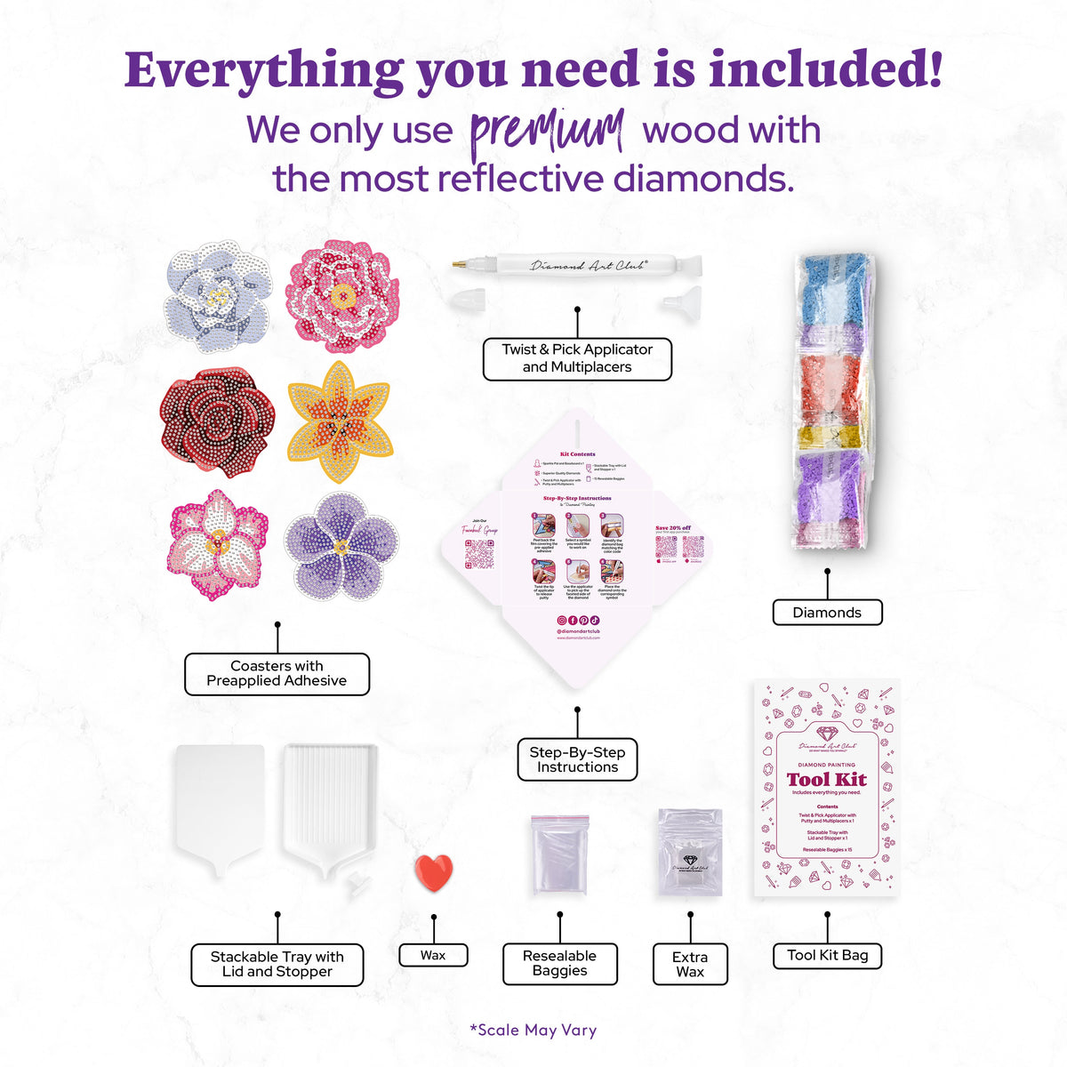 Diamond Painting Coasters - Spring Blossom 4" x 4" (10cm x 10cm) / Round with 20 Colors including 1 AB and 19 Iridescent Diamonds / 3,155