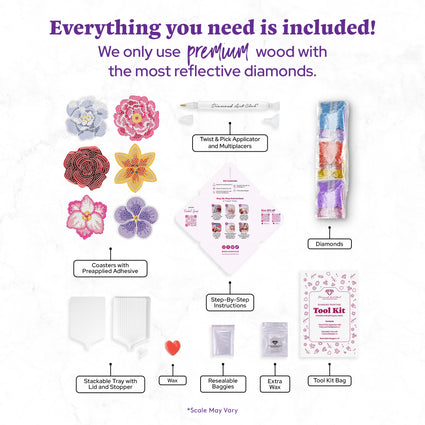 Diamond Painting Coasters - Spring Blossom 4" x 4" (10cm x 10cm) / Round with 20 Colors including 1 AB and 19 Iridescent Diamonds / 3,155