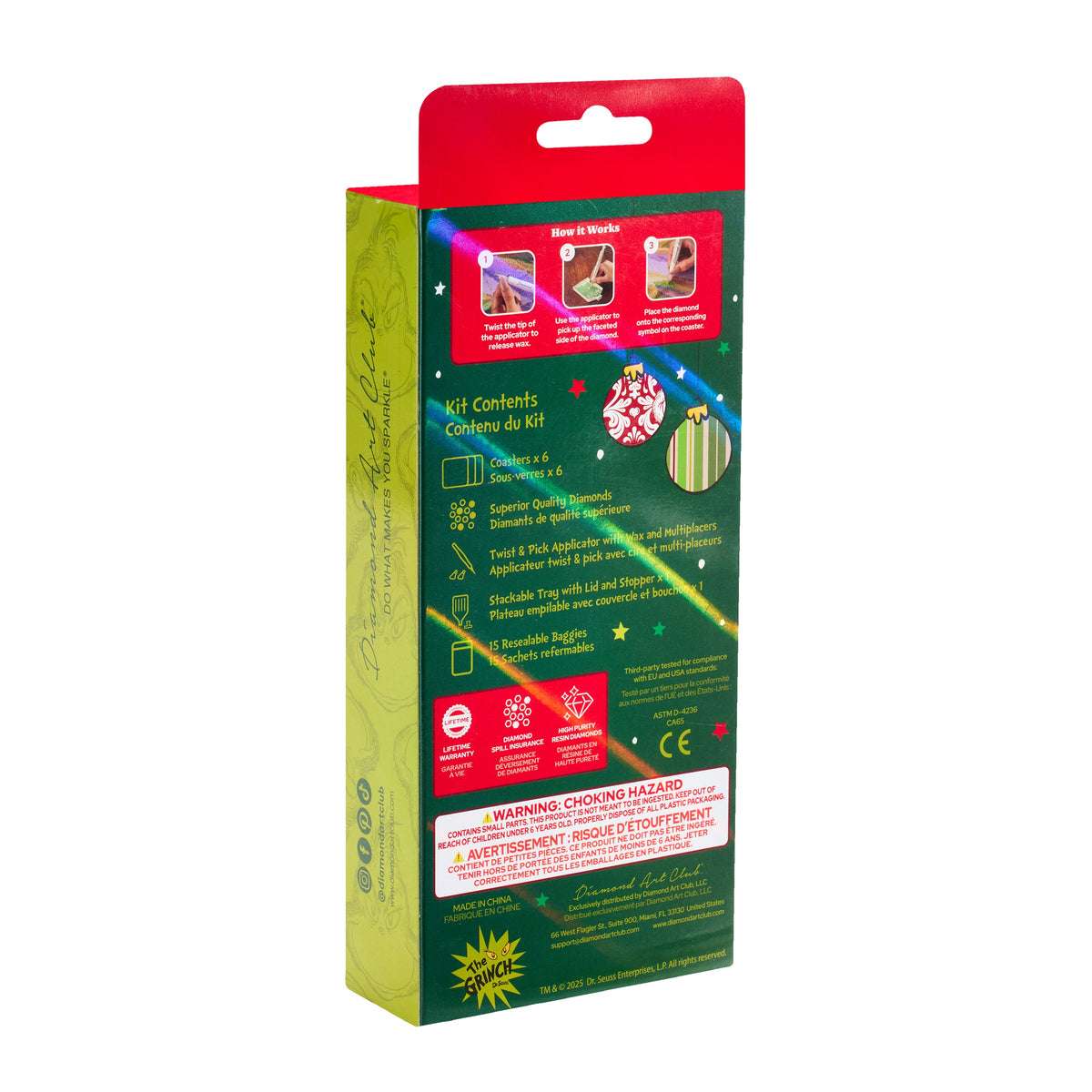 Diamond Painting Coasters - The Grinch™ 4" x 4" (10cm x 10cm) / Round with 19 Colors including 19 Iridescent Diamonds / 5,730