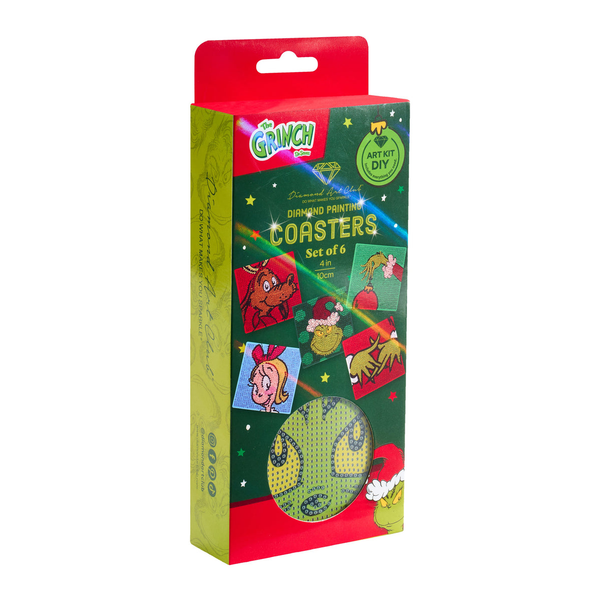Diamond Painting Coasters - The Grinch™ 4" x 4" (10cm x 10cm) / Round with 19 Colors including 19 Iridescent Diamonds / 5,730