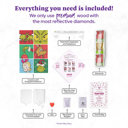 Diamond Painting Coasters - The Grinch™ 4" x 4" (10cm x 10cm) / Round with 19 Colors including 19 Iridescent Diamonds / 5,730