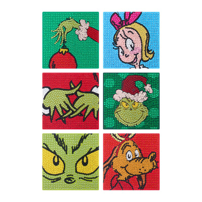 Diamond Painting Coasters - The Grinch™ 4" x 4" (10cm x 10cm) / Round with 19 Colors including 19 Iridescent Diamonds / 5,730