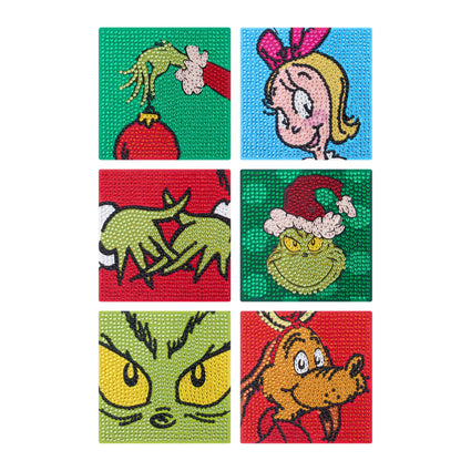 Diamond Painting Coasters - The Grinch™ 4" x 4" (10cm x 10cm) / Round with 19 Colors including 19 Iridescent Diamonds / 5,730