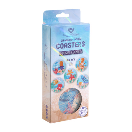 Diamond Painting Coasters - Underwater Wonders 4" x 4" (10cm x 10cm) / Round with 17 Colors including 17 Iridescent Diamonds / 3,675