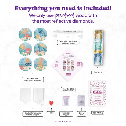 Diamond Painting Coasters - Underwater Wonders 4" x 4" (10cm x 10cm) / Round with 17 Colors including 17 Iridescent Diamonds / 3,675