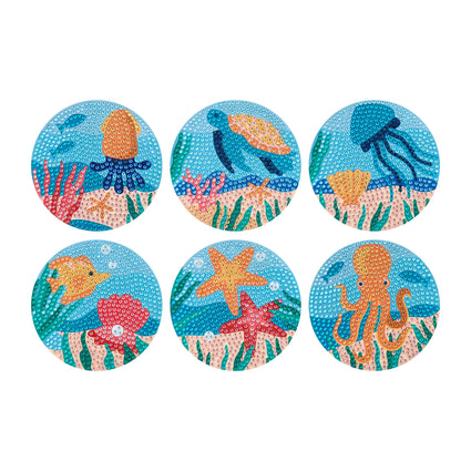 Diamond Painting Coasters - Underwater Wonders 4" x 4" (10cm x 10cm) / Round with 17 Colors including 17 Iridescent Diamonds / 3,675