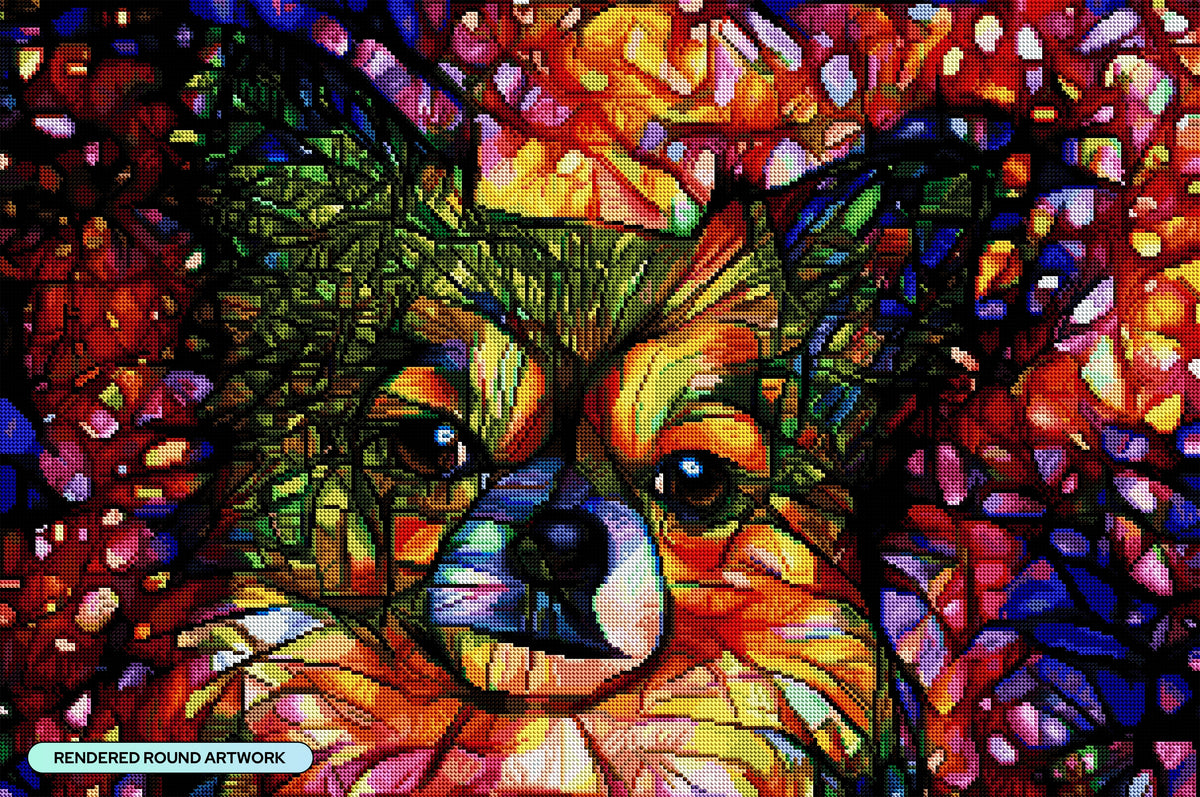 Diamond Painting Coco the Stained Glass Chihuahua 33" x 22" (83.7cm x 55.6cm) / Round with 74 Colors including 3 ABs and 1 Fairy Dust Diamond / 61,408