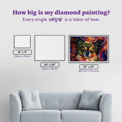 Diamond Painting Coco the Stained Glass Chihuahua 33" x 22" (83.7cm x 55.6cm) / Round with 74 Colors including 3 ABs and 1 Fairy Dust Diamond / 61,408