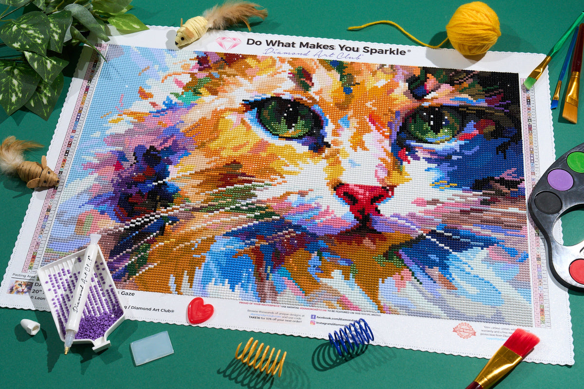 Diamond Painting Colorful Cat’s Gaze 20" x 13" (50.6cm x 33cm) / Round with 75 Colors including 1 AB and 6 Fairy Dust Diamonds / 22,080