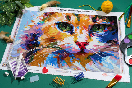 Diamond Painting Colorful Cat’s Gaze 20" x 13" (50.6cm x 33cm) / Round with 75 Colors including 1 AB and 6 Fairy Dust Diamonds / 22,080