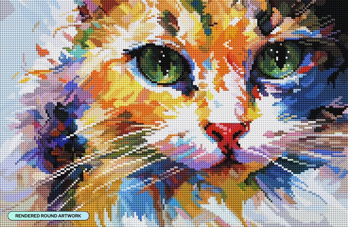 Diamond Painting Colorful Cat’s Gaze 20" x 13" (50.6cm x 33cm) / Round with 75 Colors including 1 AB and 6 Fairy Dust Diamonds / 22,080