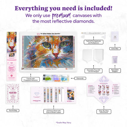 Diamond Painting Colorful Cat’s Gaze 20" x 13" (50.6cm x 33cm) / Round with 75 Colors including 1 AB and 6 Fairy Dust Diamonds / 22,080